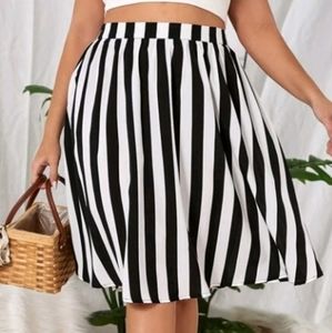 Black and White Striped Swing Skirt